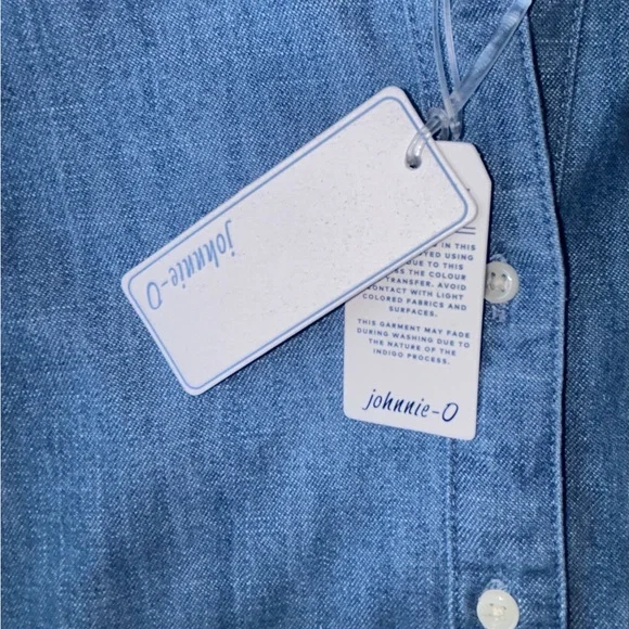 johnnie-O Natalia Chambray Blue 100% Cotton Puff Sleeve Button Blouse Small NWT - Picture 6 of 13